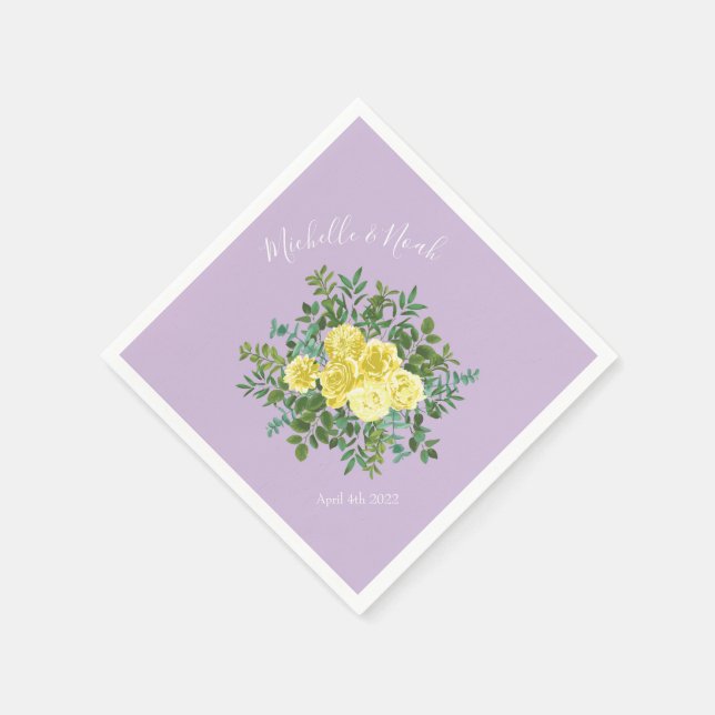Yellow & Purple Vintage Elegant Spring Wedding Napkin (Corner)