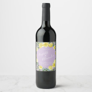 Yellow & Purple Vintage Elegant Spring Wedding Wine Label