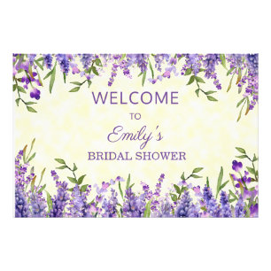 Yellow Purple Watercolor Floral Bridal Shower Photo Print