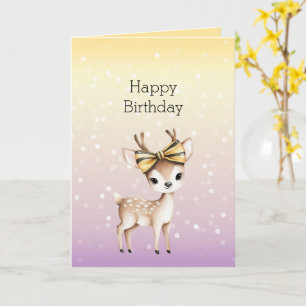 Yellow Purple White Bokeh Dots Deer Birthday Card