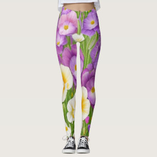 yellow purple wild flowers leggings