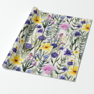 Yellow Purple Wildflower Floral Garden Pattern Wrapping Paper
