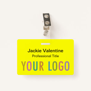 Yellow PVC Name Badge with Clip Lanyard or Reel ID Badge