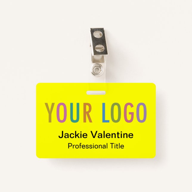 Yellow PVC Name Badge with Logo Clip Reel Lanyard ID Badge (Front with Clip)