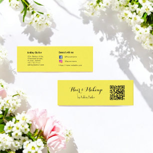 Yellow QR Code Beauty Makeup Artist  Mini Business Card