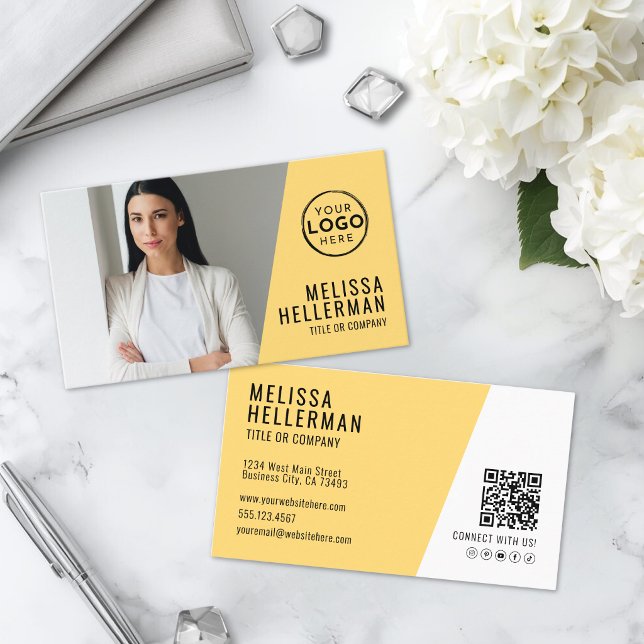 Yellow QR Code Company Your Logo Business Card (Yellow QR Code Company Your Logo Business Card)