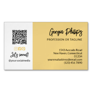 Yellow QR Code Photo Social Media Icons Magnetic Business Card