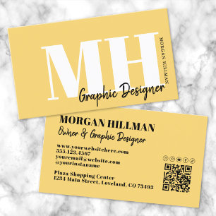 Yellow QR Code Simple Monogram Business Card