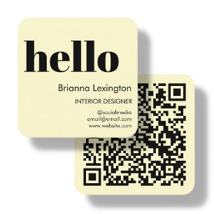 Yellow   QR Code Social Media Hello Square Business Card
