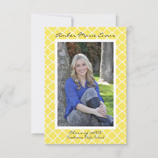 Yellow Quatrefoil - 3x5 Graduation Announcement (Front)