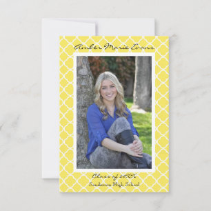 Yellow Quatrefoil - 3x5 Graduation Announcement