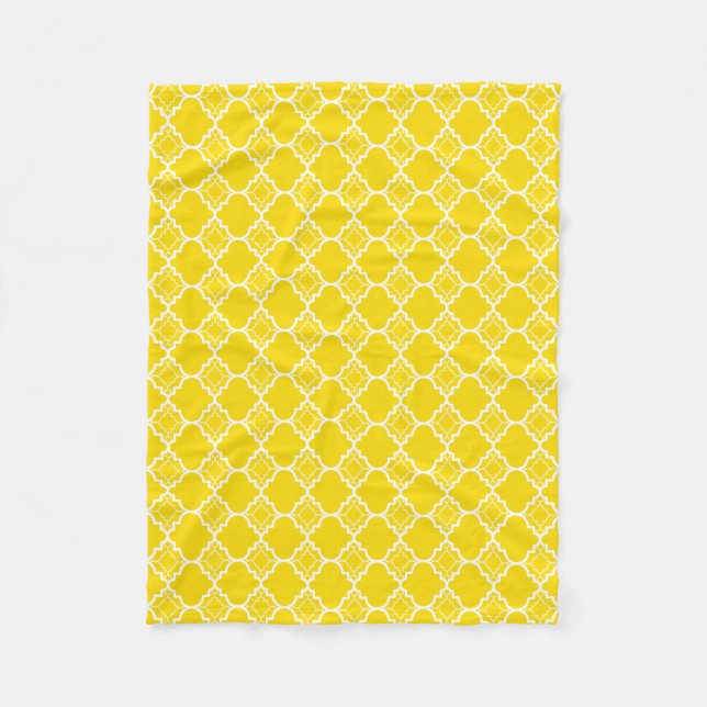 Yellow Quatrefoil Geometric Pattern Fleece Blanket (Front)