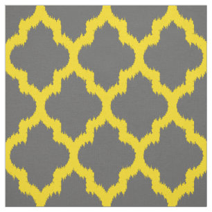 Yellow Quatrefoil Ikat Custom Grey Background 2 Fabric
