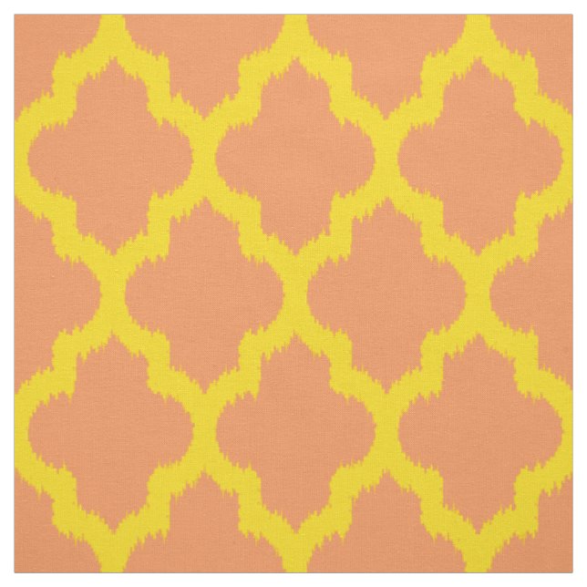 Yellow Quatrefoil Ikat Custom Orange Background 2 Fabric (Swatch)