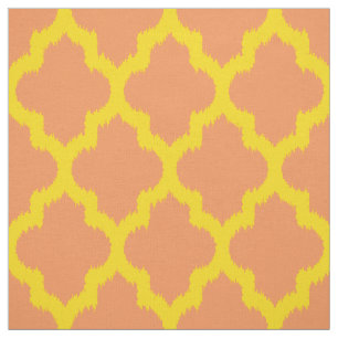 Yellow Quatrefoil Ikat Custom Orange Background Fabric