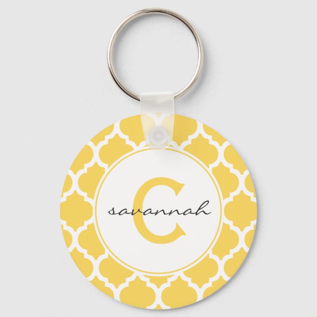 Yellow Quatrefoil Monogram Key Ring (Front)