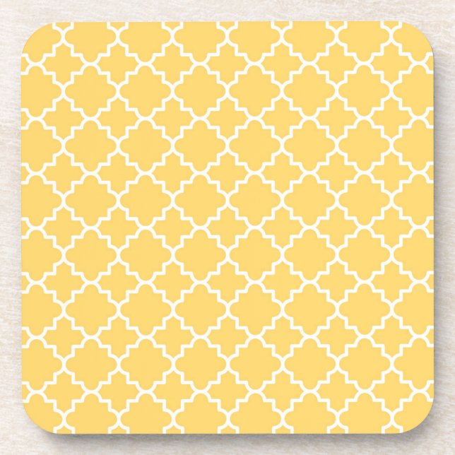 Yellow Quatrefoil Pattern Coaster (Front)