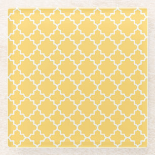 Yellow Quatrefoil Pattern Glass Coaster
