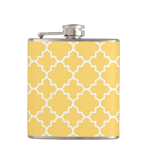 Yellow Quatrefoil Pattern Hip Flask