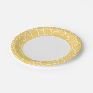 Yellow Quatrefoil Pattern Paper Plate