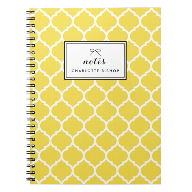 Yellow Quatrefoil Pattern Personalised Notebook (Front)