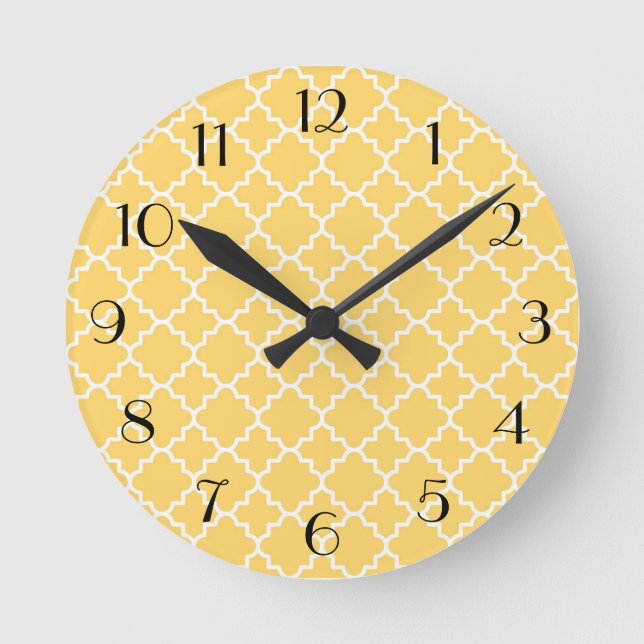 Yellow Quatrefoil Pattern Round Clock (Front)
