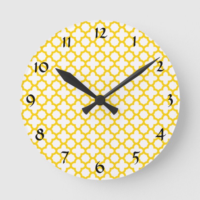 Yellow Quatrefoil Pattern Round Clock (Front)