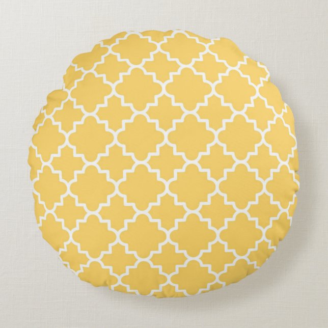Yellow Quatrefoil Pattern Round Cushion (Front)