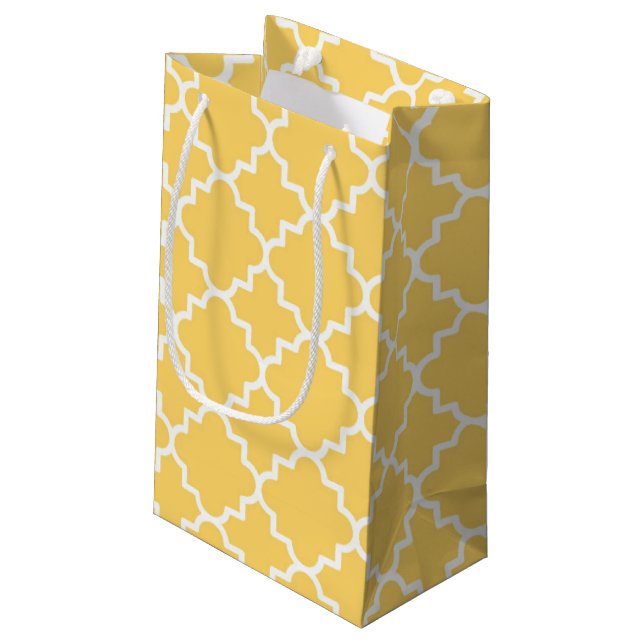 Yellow Quatrefoil Pattern Small Gift Bag (Back Angled)