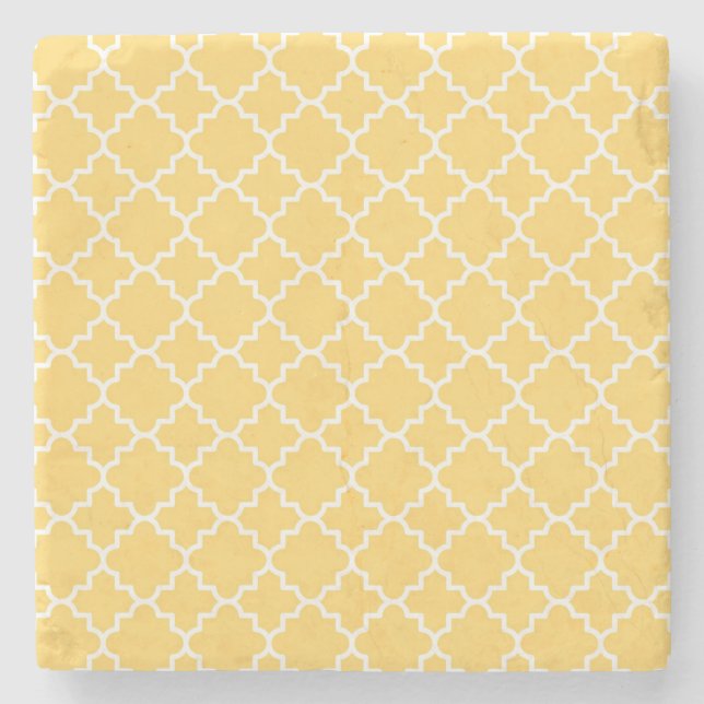 Yellow Quatrefoil Pattern Stone Coaster (Front)