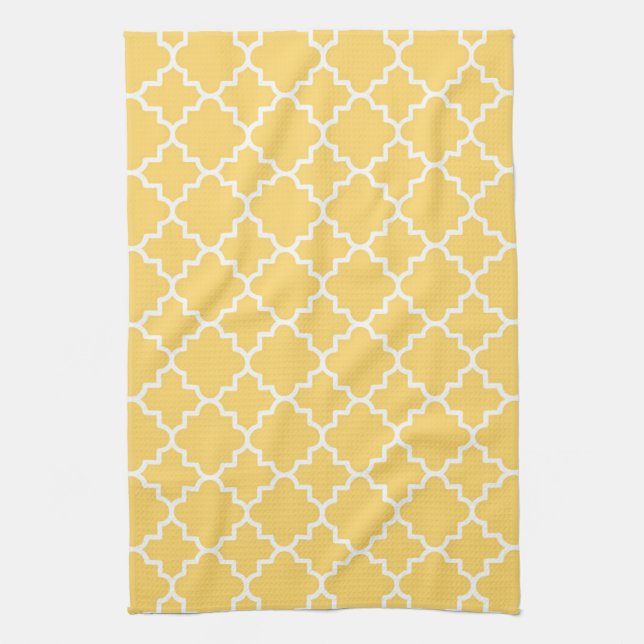Yellow Quatrefoil Pattern Tea Towel (Vertical)