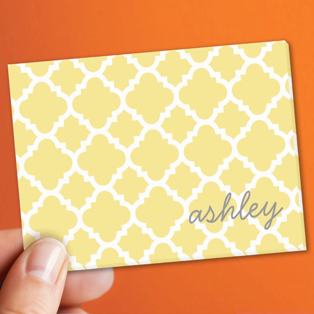 Yellow Quatrefoil Pattern with Personalised Name Post-it Notes (Custom Post It Note Pad)
