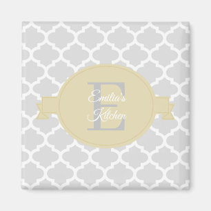 Yellow Quatrefoil Personalised Magnet