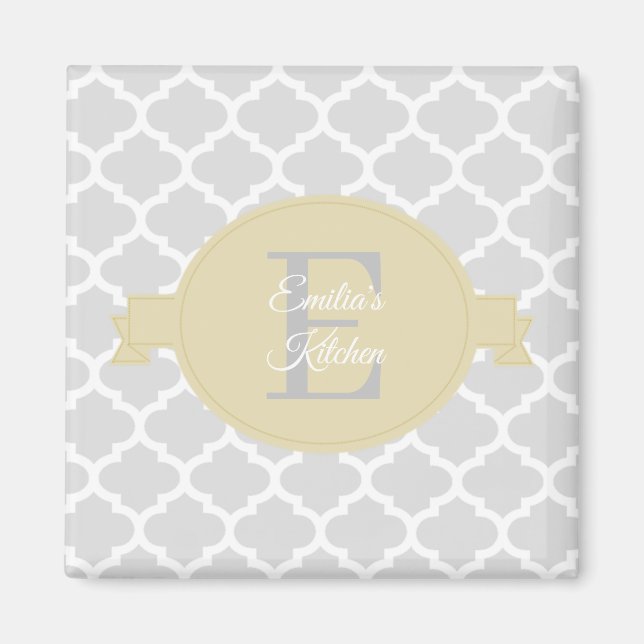 Yellow Quatrefoil Personalised Magnet (Front)