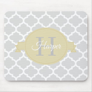 Yellow Quatrefoil Personalized Mouse Pad