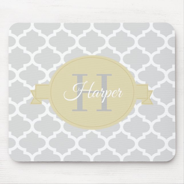Yellow Quatrefoil Personalized Mouse Pad (Front)
