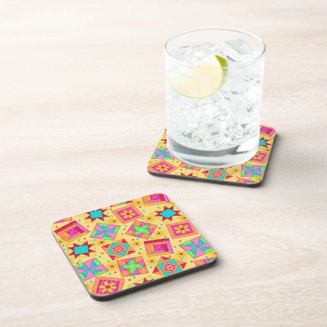 Yellow Quilt Block Art Coaster (Right Side)