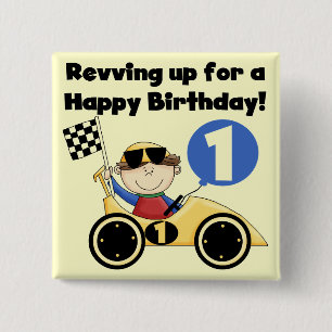 Yellow Race Car 1st Birthday T-shirts and Gifts 15 Cm Square Badge