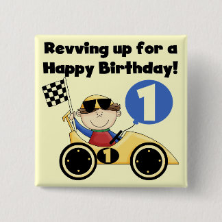 Yellow Race Car 1st Birthday T-shirts and Gifts 15 Cm Square Badge