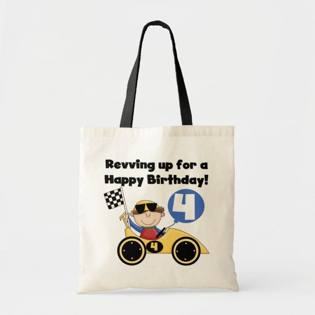 Yellow Race Car 4th  Birthday Tshirts and Gifts Tote Bag (Front)