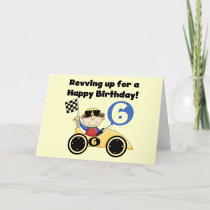 Yellow Race Car 6th Birthday Tshirts and Gifts Card