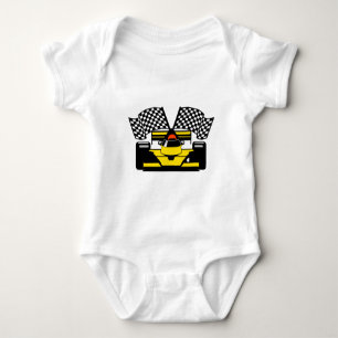 YELLOW RACE CAR BABY BODYSUIT