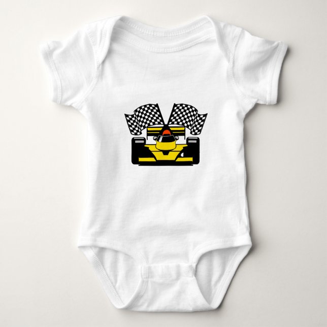 YELLOW RACE CAR BABY BODYSUIT (Front)