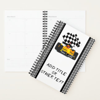 Yellow Race Car Chequered Flag Planner