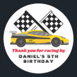 Yellow Race Car for Boys Kids Birthday Party Classic Round Sticker<br><div class="desc">Cute party favours for kids,  boys or girls who love car racing. A colourful illustration of a sport race car. Perfect for kids birthday party,  party favours and thank you label.</div>