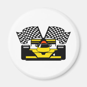 YELLOW RACE CAR MAGNET