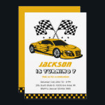Yellow Race Car Racing Kids Boys Birthday Invitation<br><div class="desc">Cute design for kids,  boys or girls who love car racing,  sports car,  speed and driving toy car. Perfect for builder theme birthday party. You can customise the wording to fit other occasions.</div>