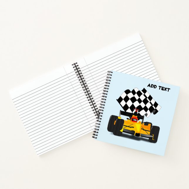 Yellow Race Car with Chequered Flag Notebook (Inside)