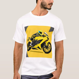 Yellow Racing Motorcycle and Rider Illustration T-Shirt