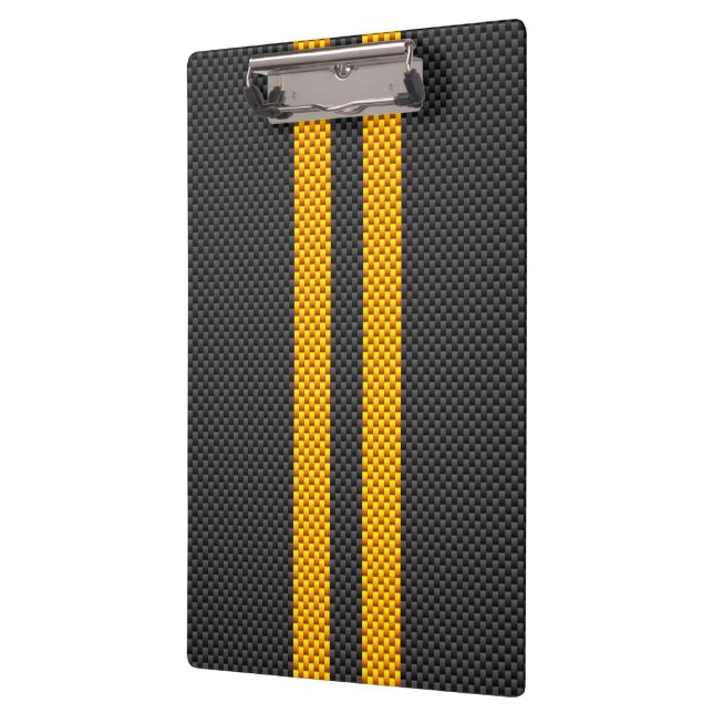 Yellow Racing Stripes Carbon Fibre Style Clipboard (Left)